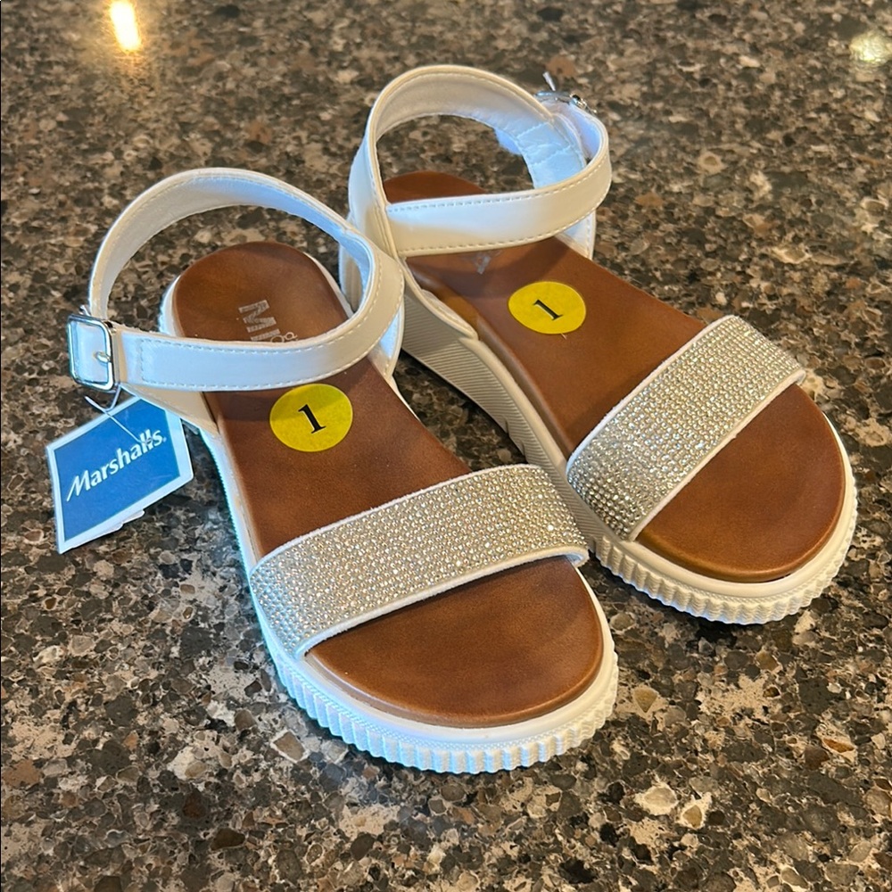 Marshalls White Kids Sandals with Glitter Strap